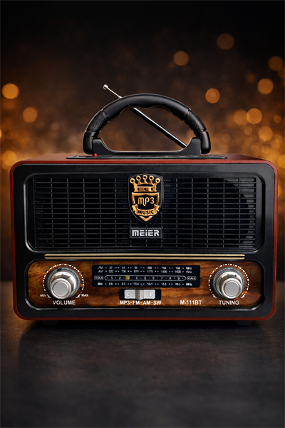 M-111BT Nostaljik Radyo Görünümlü LED Işıklı Bluetooth,Hafıza Kartı,Usb Bellek,Aux Ve Radyo Destekli Hoparlör (BROWN)
