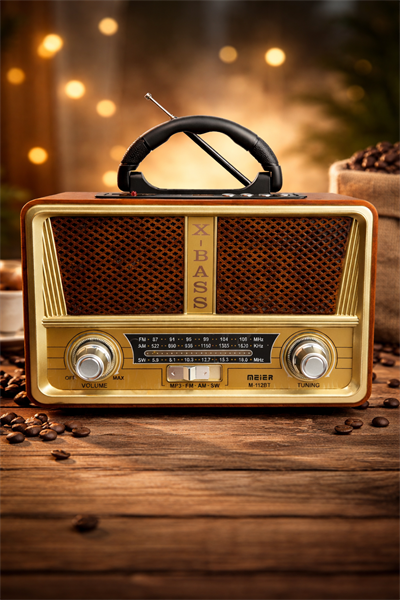 M-112BT Nostaljik Radyo Görünümlü LED Işıklı Bluetooth,Hafıza Kartı,Usb Bellek,Aux Ve Radyo Destekli Hoparlör Bej