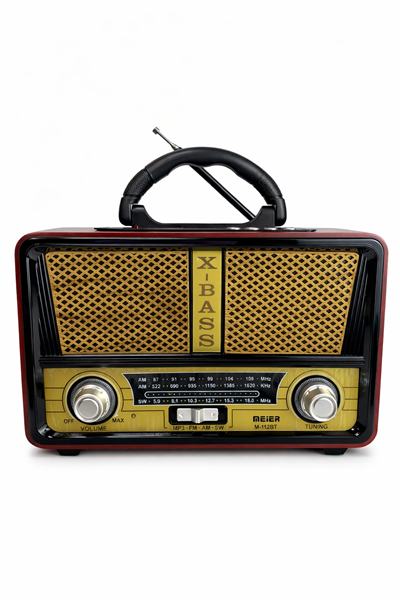 M-112BT Nostaljik Radyo Görünümlü LED Işıklı Bluetooth,Hafıza Kartı,Usb Bellek,Aux Ve Radyo Destekli Hoparlör Siyah