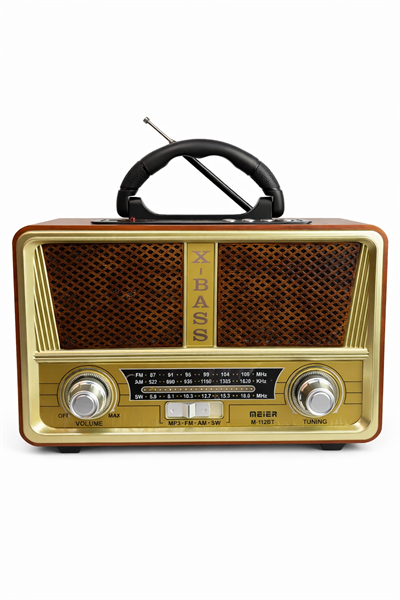 M-112BT Nostaljik Radyo Görünümlü LED Işıklı Bluetooth,Hafıza Kartı,Usb Bellek,Aux Ve Radyo Destekli Hoparlör Bej