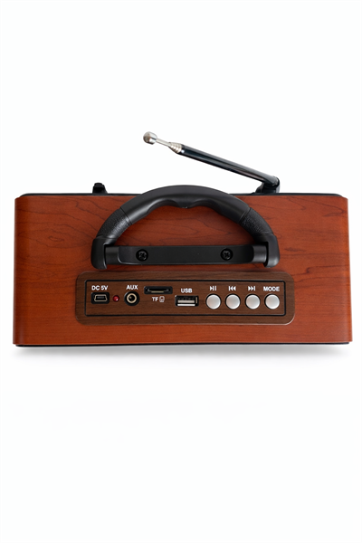 M-115BT Nostaljik Radyo Görünümlü LED Işıklı Bluetooth,Hafıza Kartı,Usb Bellek,Aux Ve Radyo Destekli Hoparlör Açık Ahşap
