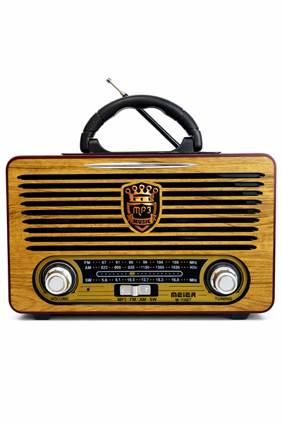 M-115BT Nostaljik Radyo Görünümlü LED Işıklı Bluetooth,Hafıza Kartı,Usb Bellek,Aux Ve Radyo Destekli Hoparlör Açık Ahşap