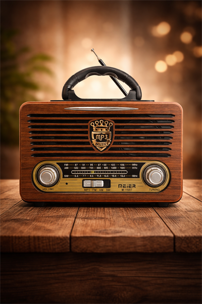 M-115BT Nostaljik Radyo Görünümlü LED Işıklı Bluetooth,Hafıza Kartı,Usb Bellek,Aux Ve Radyo Destekli Hoparlör Kapalı Ahşap