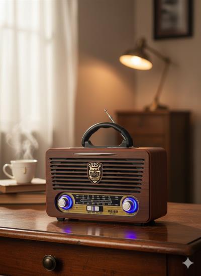 M-115BT Nostaljik Radyo Görünümlü LED Işıklı Bluetooth,Hafıza Kartı,Usb Bellek,Aux Ve Radyo Destekli Hoparlör Kapalı Ahşap