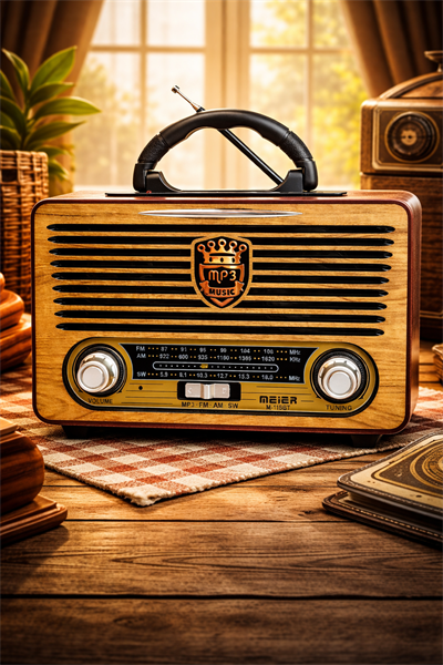 M-115BT Nostaljik Radyo Görünümlü LED Işıklı Bluetooth,Hafıza Kartı,Usb Bellek,Aux Ve Radyo Destekli Hoparlör Açık Ahşap