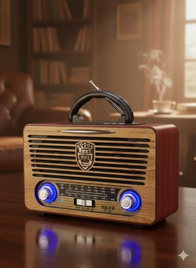 M-115BT Nostaljik Radyo Görünümlü LED Işıklı Bluetooth,Hafıza Kartı,Usb Bellek,Aux Ve Radyo Destekli Hoparlör Açık Ahşap