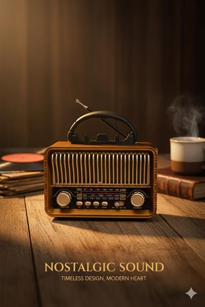 M-1232BT Nostaljik Radyo Görünümlü Bluetooth,Hafıza Kartı,Usb Bellek,Aux Ve Radyo Destekli Hoparlör Koyu Sarı
