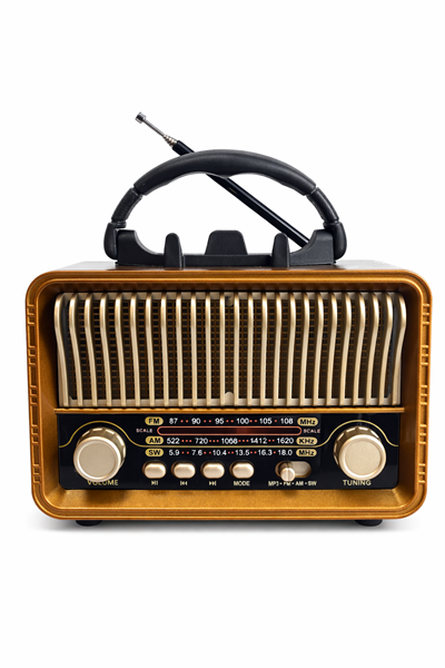 M-1232BT Nostaljik Radyo Görünümlü Bluetooth,Hafıza Kartı,Usb Bellek,Aux Ve Radyo Destekli Hoparlör Koyu Sarı