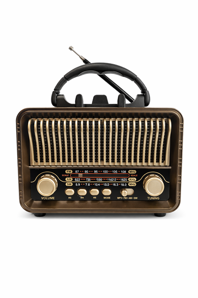 M-1232BT Nostaljik Radyo Görünümlü Bluetooth,Hafıza Kartı,Usb Bellek,Aux Ve Radyo Destekli Hoparlör Kahverengi