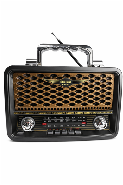 M-1918BT Nostaljik Radyo Görünümlü LED Işıklı Bluetooth,Hafıza Kartı,Usb Bellek,Aux Ve Radyo Destekli Hoparlör Gold