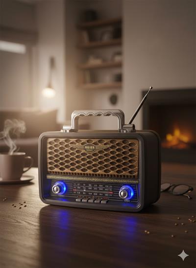 M-1918BT Nostaljik Radyo Görünümlü LED Işıklı Bluetooth,Hafıza Kartı,Usb Bellek,Aux Ve Radyo Destekli Hoparlör Gold