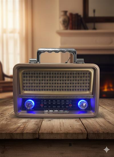 M-1919BT Nostaljik Radyo Görünümlü LED Işıklı Bluetooth,Hafıza Kartı,Usb Bellek,Aux Ve Radyo Destekli Hoparlör Gold