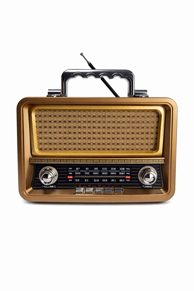 M-1919BT Nostaljik Radyo Görünümlü LED Işıklı Bluetooth,Hafıza Kartı,Usb Bellek,Aux Ve Radyo Destekli Hoparlör Gold