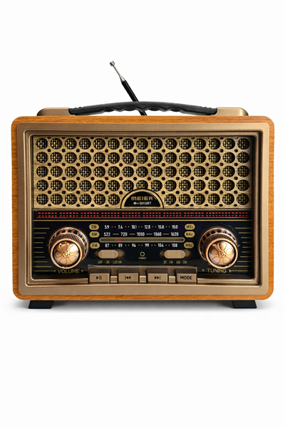 M-2013BT Nostaljik Radyo Görünümlü LED Işıklı Bluetooth,Hafıza Kartı,Usb Bellek,Aux Ve Radyo Destekli Hoparlör (BROWN)