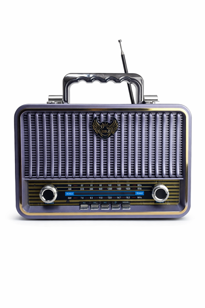 MD-1908BT Nostaljik Radyo Görünümlü Bluetooth,Hafıza Kartı,Usb Bellek,Aux Ve Radyo Destekli Hoparlör Eflatun 