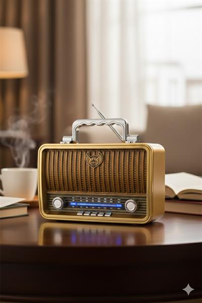 MD-1909BT Nostaljik Radyo Görünümlü Bluetooth,Hafıza Kartı,Usb Bellek,Aux Ve Radyo Destekli Hoparlör Gold