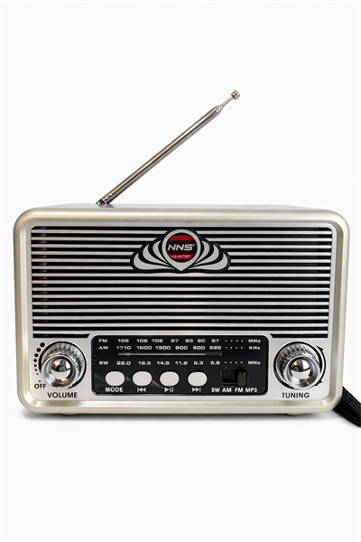 NS-6675BT Nostaljik Radyo Görünümlü Fenerli Bluetooth,Hafıza Kartı,Usb Bellek,Aux Ve Radyo Destekli Hoparlör Gri