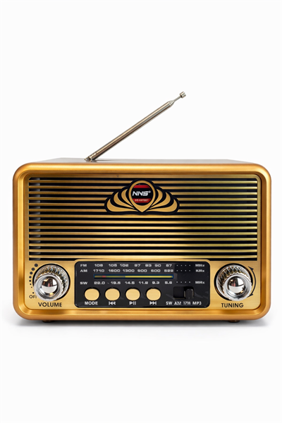 NS-6675BT Nostaljik Radyo Görünümlü Fenerli Bluetooth,Hafıza Kartı,Usb Bellek,Aux Ve Radyo Destekli Hoparlör Gold