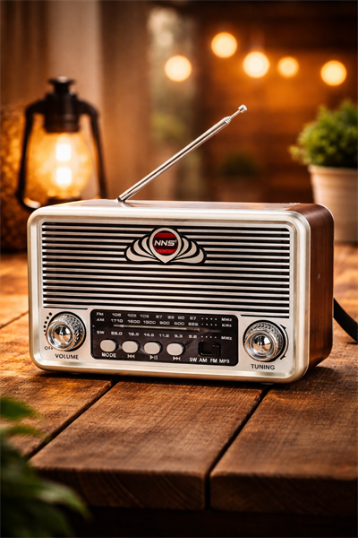 NS-6675BT Nostaljik Radyo Görünümlü Fenerli Bluetooth,Hafıza Kartı,Usb Bellek,Aux Ve Radyo Destekli Hoparlör Gri