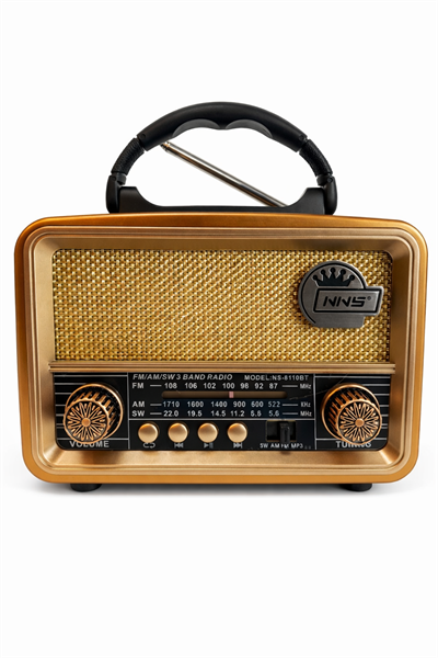 NS-8110BT Nostaljik Radyo Görünümlü Bluetooth,Hafıza Kartı,Usb Bellek,Aux Ve Radyo Destekli Hoparlör Altın