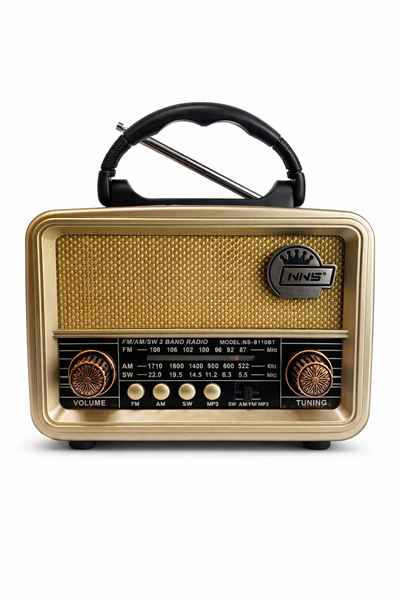 NS-8110BT Nostaljik Radyo Görünümlü Bluetooth,Hafıza Kartı,Usb Bellek,Aux Ve Radyo Destekli Hoparlör Gri