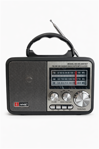 NS-8897BT Nostaljik Radyo Görünümlü Bluetooth,Hafıza Kartı,Usb Bellek,Aux Ve Radyo Destekli Hoparlör Metal Gri