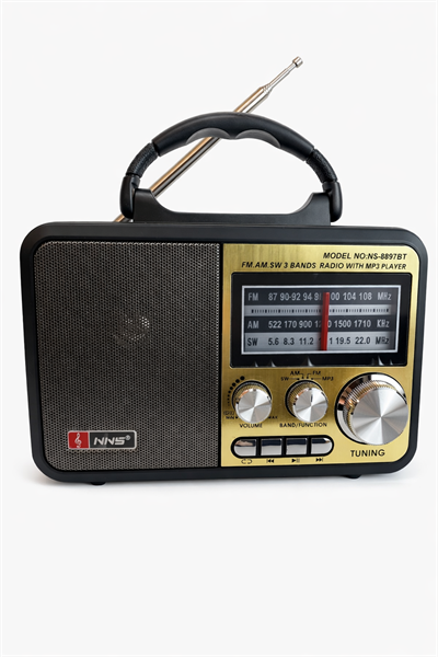 NS-8897BT Nostaljik Radyo Görünümlü Bluetooth,Hafıza Kartı,Usb Bellek,Aux Ve Radyo Destekli Hoparlör Gold