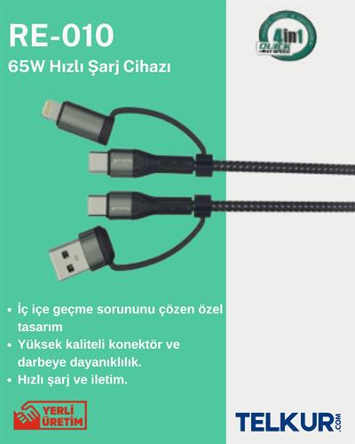 FERRO RE-10 RESHURK 4in1 Usb-C & Type-C - Type-C & Lightıng Hızlı Şarj - Hasır Kablo 65W