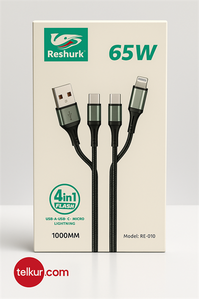 FERRO RE-10 RESHURK 4in1 Usb-C & Type-C - Type-C & Lightıng Hızlı Şarj - Hasır Kablo 65W