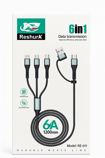 FERRO RE-11 Reshurk 6in1 Type-C & Micro & Lightning Hızlı Şarj ve Data Kablosu 120cm