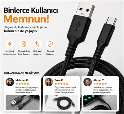 FERRO Reshurk RE-053 Usb-c & Type-c Ledli 1000cm 3A Hızlı Data - Şarj Hasır Kablo