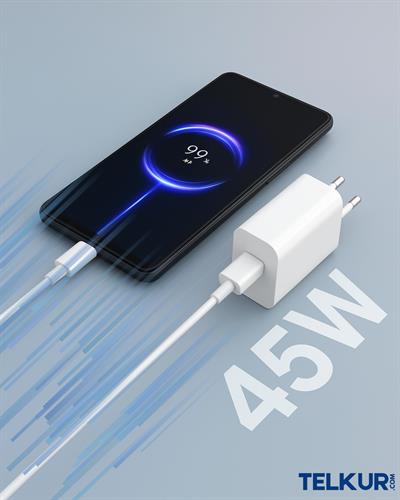 FERRO S45 Siyah 45W usb-c Çıkışlı Süper Hızlı Şarj Adaptör Başlık - Typec & Typec 1m Kablo Seti 