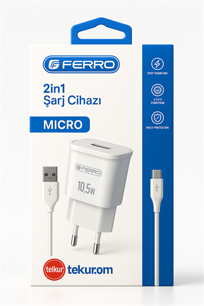 FERRO W12 Micro 10,5W  Adaptör & 1m Usb Kablo  2,1 Amper Hızlı Şarj
