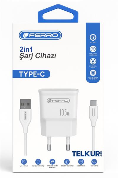 FERRO W12 Usb Çıkışlı Type-c 2.1A Şarj Seti 10.5W