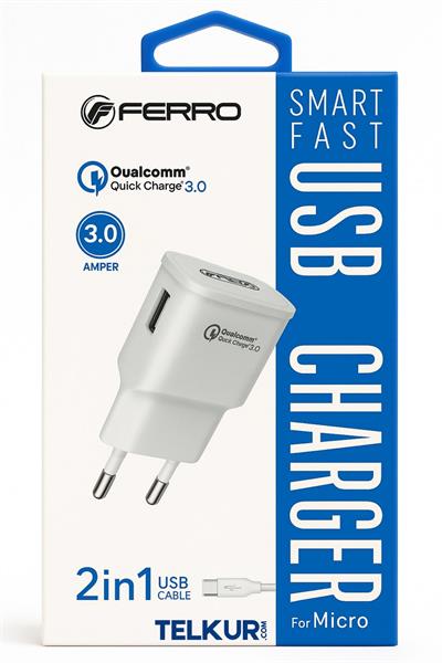 FERRO W13 Qualcom 3.0A Hızlı Micro USB Şarj Adaptörü ve Kablosu 