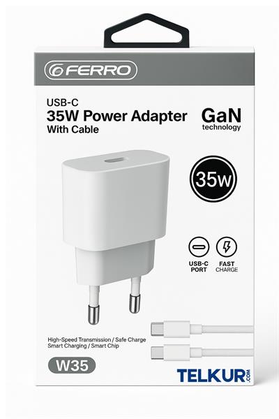 FERRO W35 Apple İPhone Tüm Serilere Uyumlu Hızlı 35w Usb-C Adaptör Başlık & Kablo