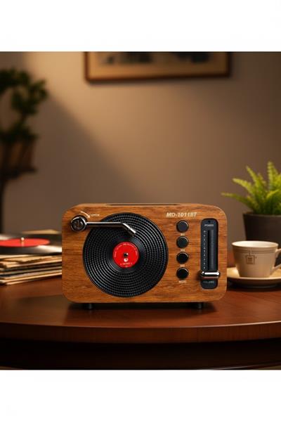 MD-1011BT Nostaljik Radyo Görünümlü Bluetooth,Hafıza Kartı,Usb Bellek,Aux Ve Radyo Destekli Hoparlör Açık Ahşap
