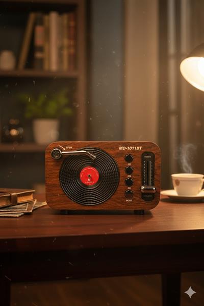 MD-1011BT Nostaljik Radyo Görünümlü Bluetooth,Hafıza Kartı,Usb Bellek,Aux Ve Radyo Destekli Hoparlör Koyu Ahşap