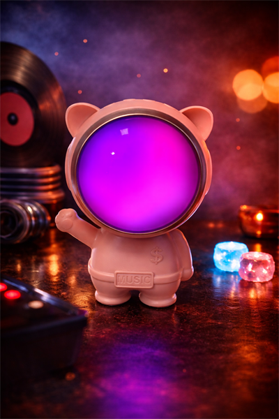 X-878 Astronot Figürlü RGB Işıklı Bluetooth Hoparlör USB & TF Kart Destekli Pembe