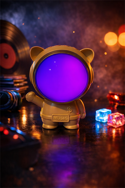 X-878 Astronot Figürlü RGB Işıklı Bluetooth Hoparlör USB & TF Kart Destekli Bej
