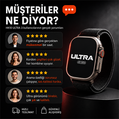 HK10 Ultra 3 49mm Akıllı Saat - Bluetooth Arama, 3 Kordon Hediyeli, Nabız Takibi ve Spor Modları