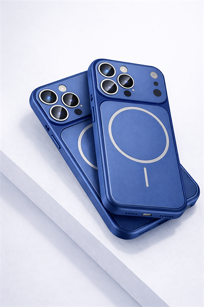 İPhone 13 Pro Max Uyumlu İPhone 17 Pro Max Görünümlü Magsafeli Kamera Kamera Lensli Kılıf Mavi