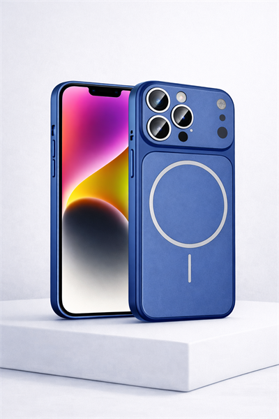 İPhone 13 Pro Max Uyumlu İPhone 17 Pro Max Görünümlü Magsafeli Kamera Kamera Lensli Kılıf Mavi