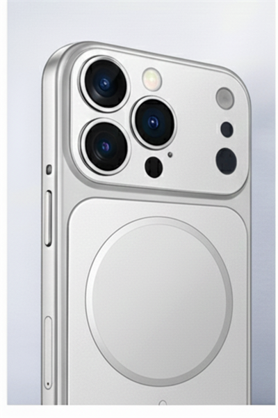İPhone 13 Pro Uyumlu İPhone 17 Pro Görünümlü Magsafeli Kamera Kamera Lensli Kılıf Silver