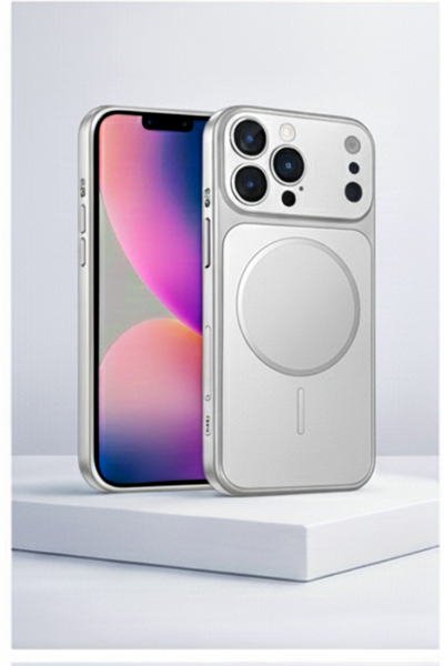 İPhone 13 Pro Uyumlu İPhone 17 Pro Görünümlü Magsafeli Kamera Kamera Lensli Kılıf Silver