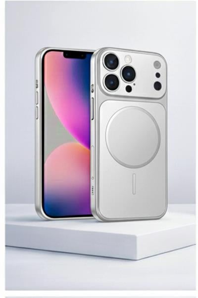 İPhone 14 Pro Uyumlu İPhone 17 Pro Görünümlü Magsafeli Kamera Kamera Lensli Kılıf Silver