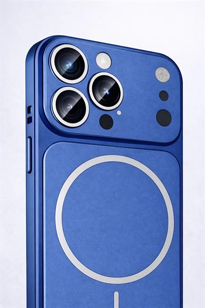 İPhone 14 Pro Uyumlu İPhone 17 Pro Görünümlü Magsafeli Kamera Kamera Lensli Kılıf Mavi