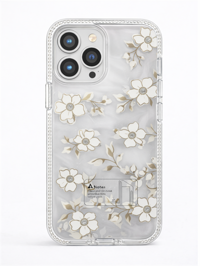 İPhone 16 Pro Uyumlu Papatya Desenli Taş Çerçeveli Sert Şeffaf Kılıf