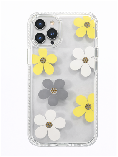 İPhone 16 Pro Uyumlu Papatya Desenli Taş Çerçeveli Sert Şeffaf Kılıf