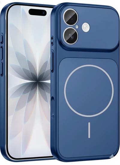 İPhone 16 Uyumlu İPhone 17 Görünümlü Magsafeli Kamera Kamera Lensli Kılıf Mavi